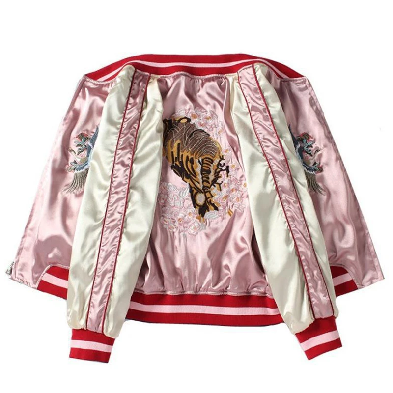

Sukajan Tiger Embroidered Women Bomber Baseball Jacket Japan Harajuku Female Coat Sukajan 2025 Girls Clothing Two Sides Wear