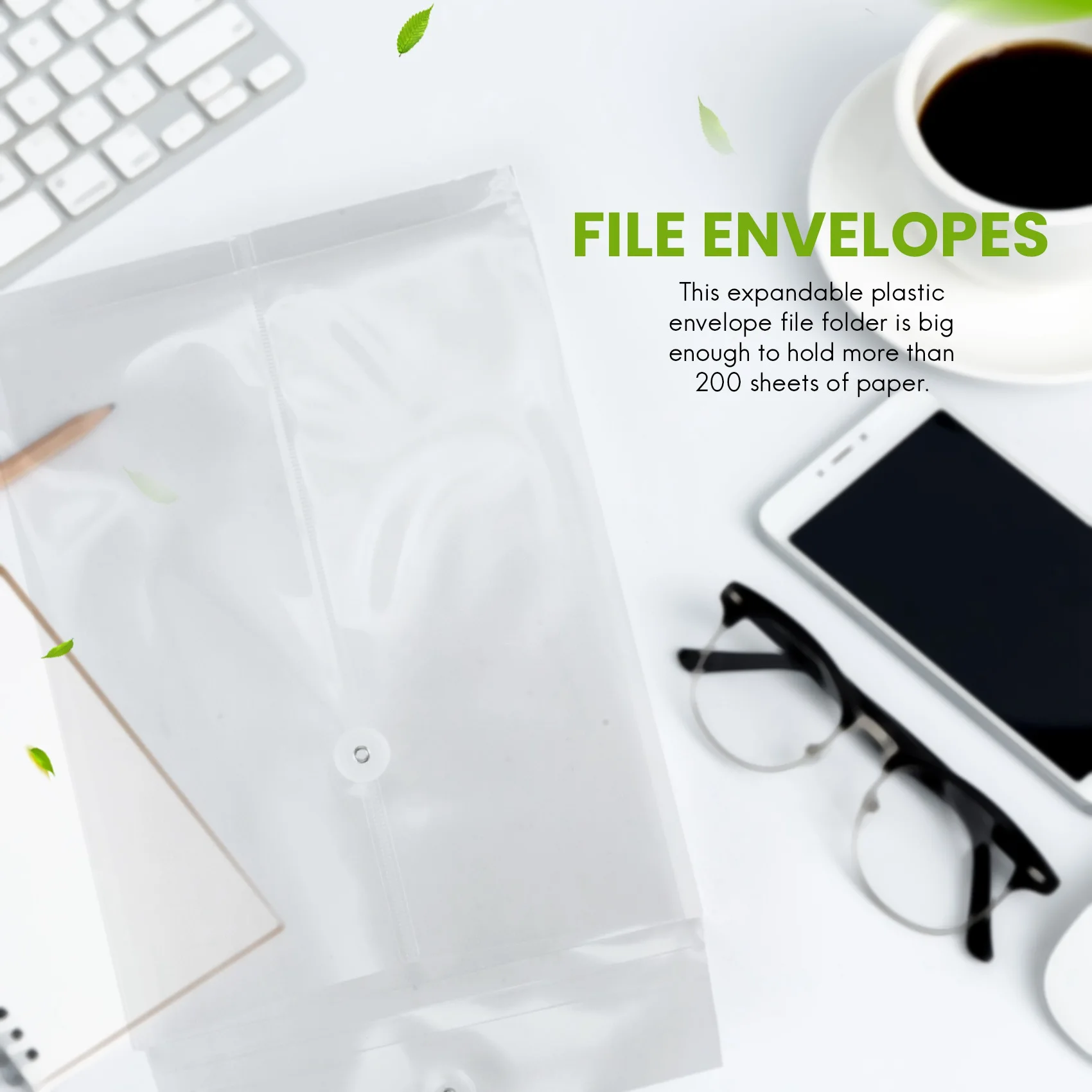 

A66F-12 Pack Clear Plastic Envelopes Poly Envelopes Expandable Files Document Folders With Button & String Tie Closure A4