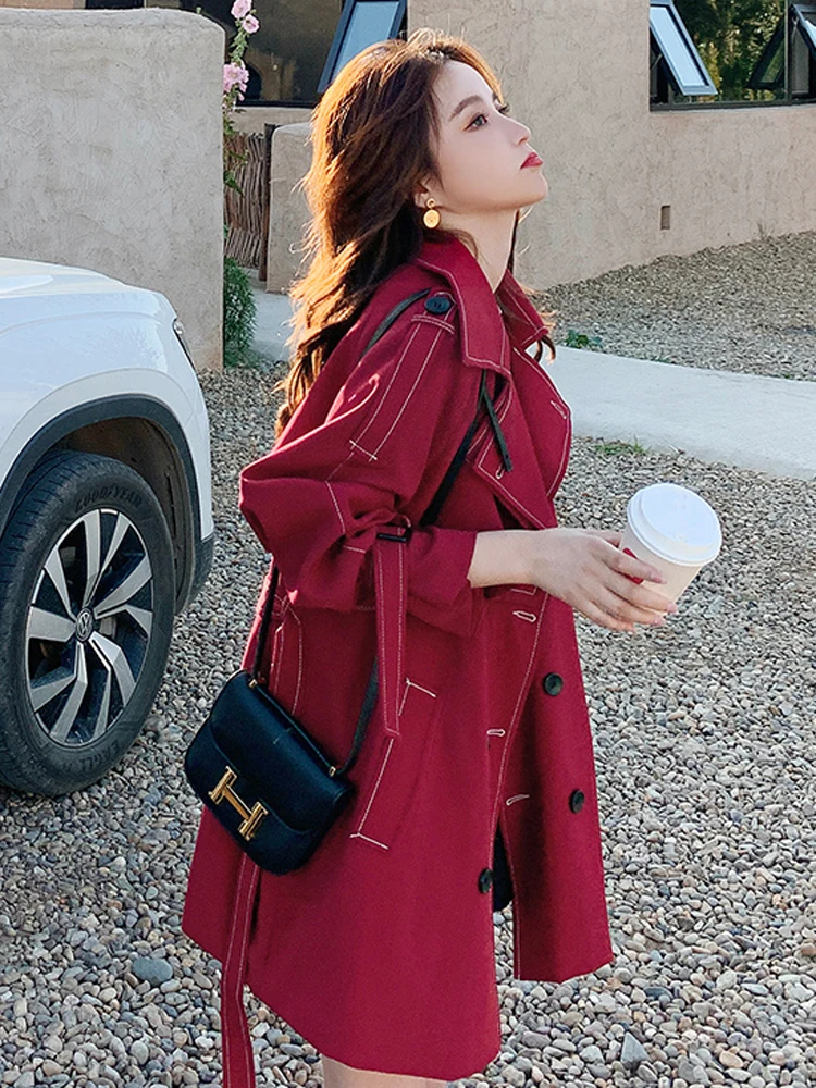 

Wine Red Color Women's Short Casual Coat Spring Autumn New Style Commuter Korean Version Polyester Fiber Jacket Coat