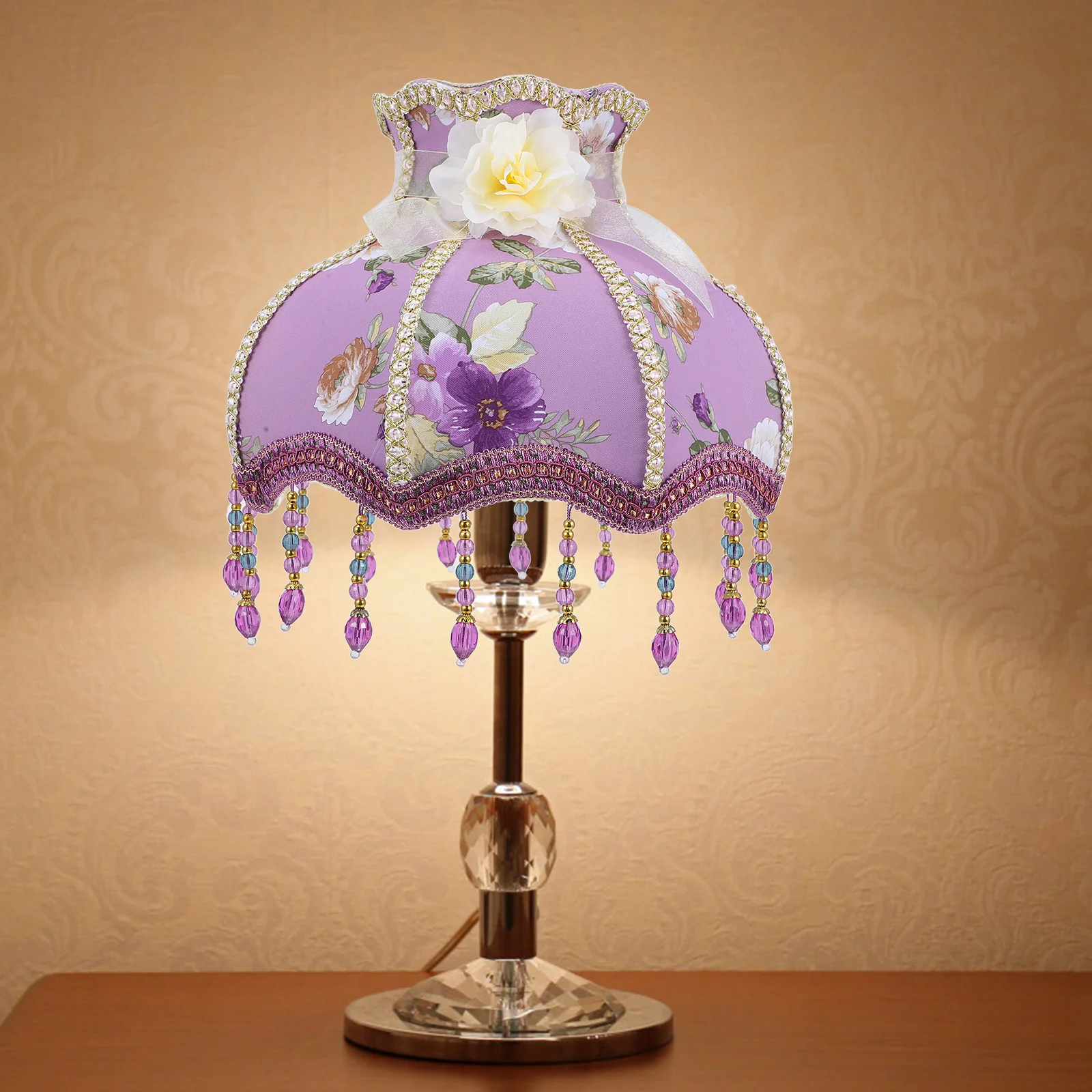 

Lampshade For Desk Lamp E27 Socket Vintage Lace Fabric Floral Pattern Soft Touch Cover For Indoor Lighting Decoration
