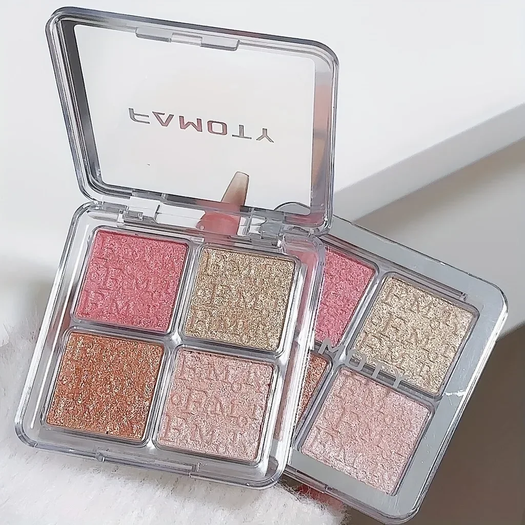 Tavolozza di evidenziatori per il viso a 4 colori Tavolozza di illuminazione Bagliore naturale Impermeabile Glitter Shimmer Trucco evidenziatore in polvere cotto