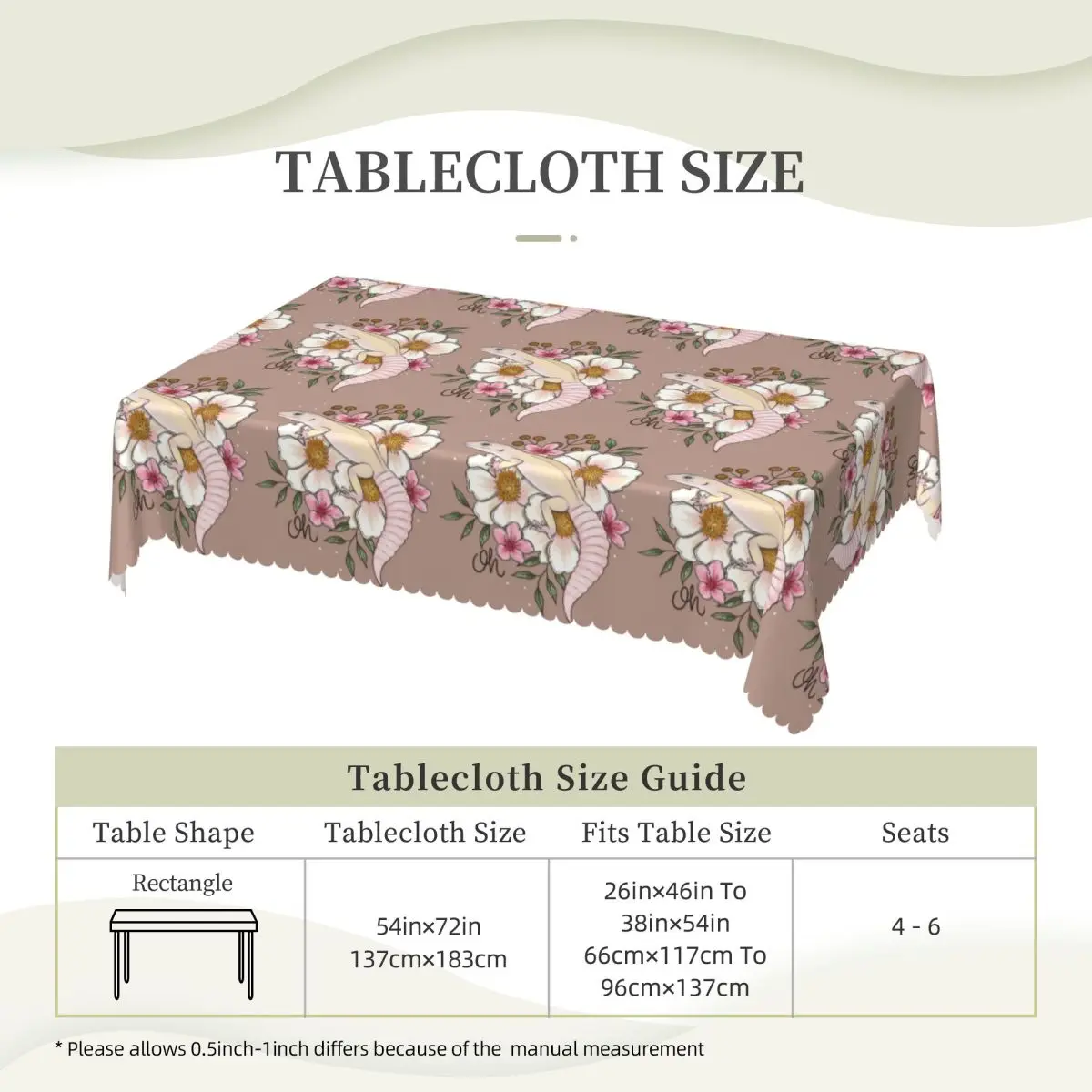 Leopard Gecko Murphy's With Florals Custom Rectangular Tablecloth Oilproof Table Cover for Festival Party Decoration Table Cloth
