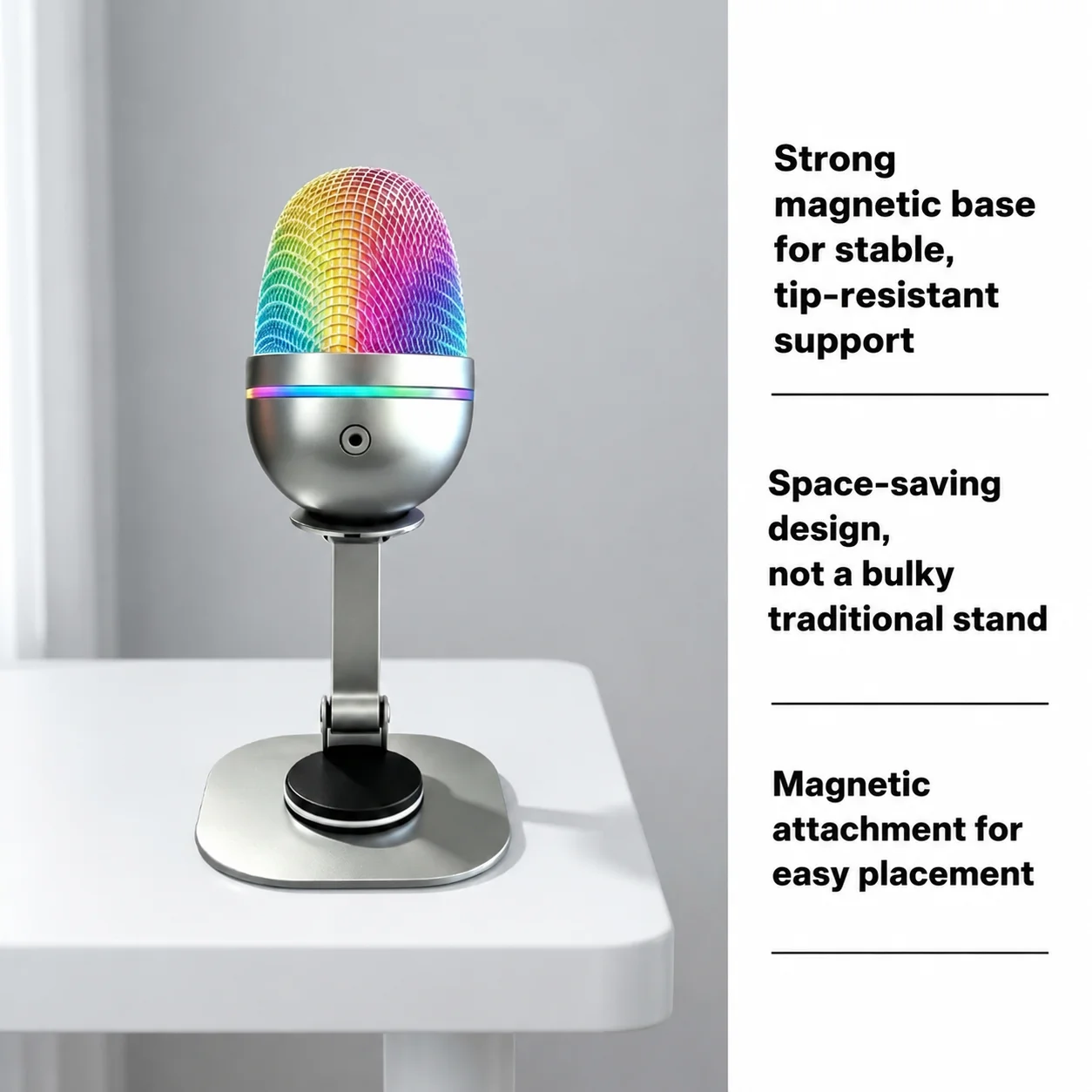 Hands-Free Magnetic Mic, 360° Tumbler Swivel, Creative Stress Reliever, Snap-On & Portable Universal