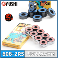 FUSHI Skateboard Ball Bearings 608rs, Size 8x22x7 mm ABEC-9, High Speed Red Oil Blue Nylon 608 2RS Bearing, Box with 8 Pcs