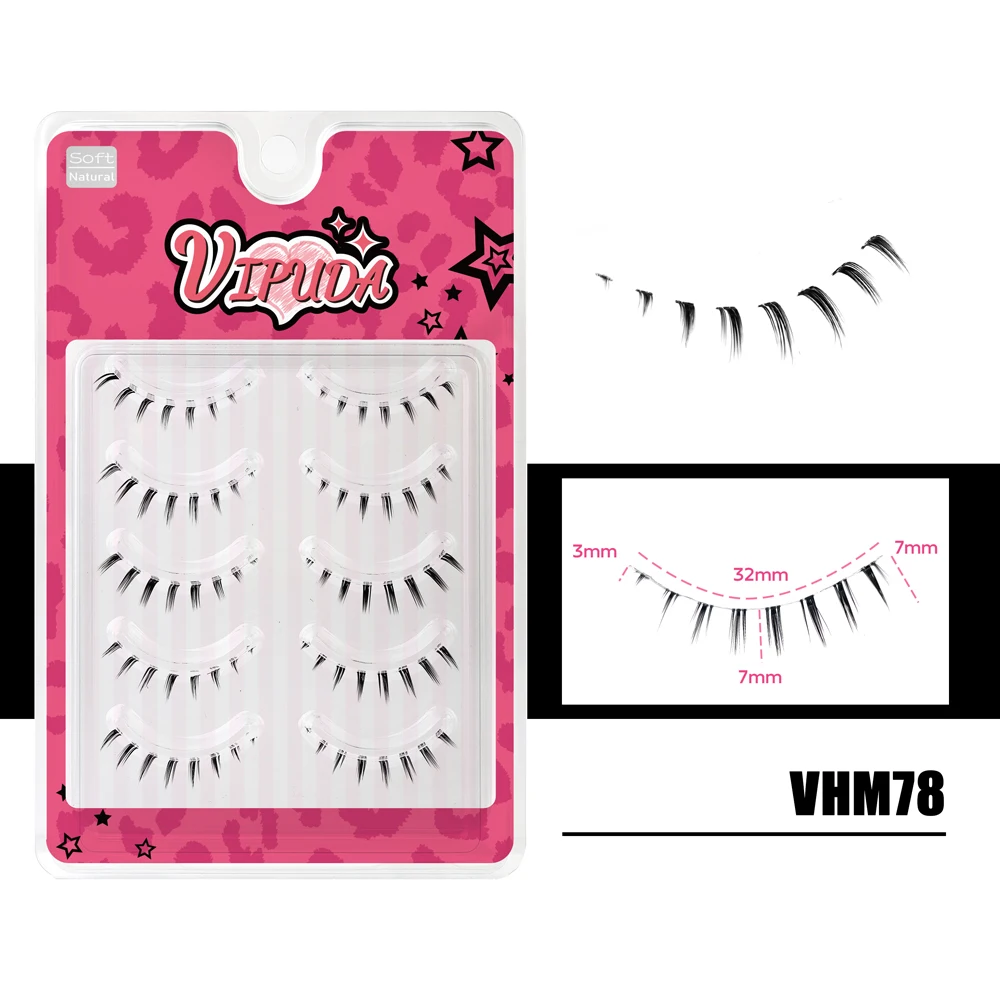 Vipuda Untere Wimpern, 5 Paar, transparentes Band, untere Wimpern, natürlich, dünn, handgefertigt, Unterwimpernverlängerungen, weiche künstliche Wimpern