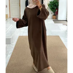 Veludo Abaya com bolso lateral para mulheres muçulmanas, vestido modesto, manga comprida, grosso, quente, Ramadã, roupa islâmica, alta qualidade, inverno