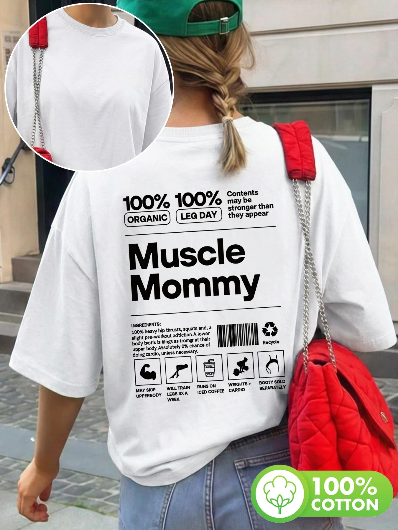 Vintage Women's Fashion Graphic Top Muscle, Mom, Icon Back Print, Round Neck Short Sleeve T-shirt Female Clothing Oversized