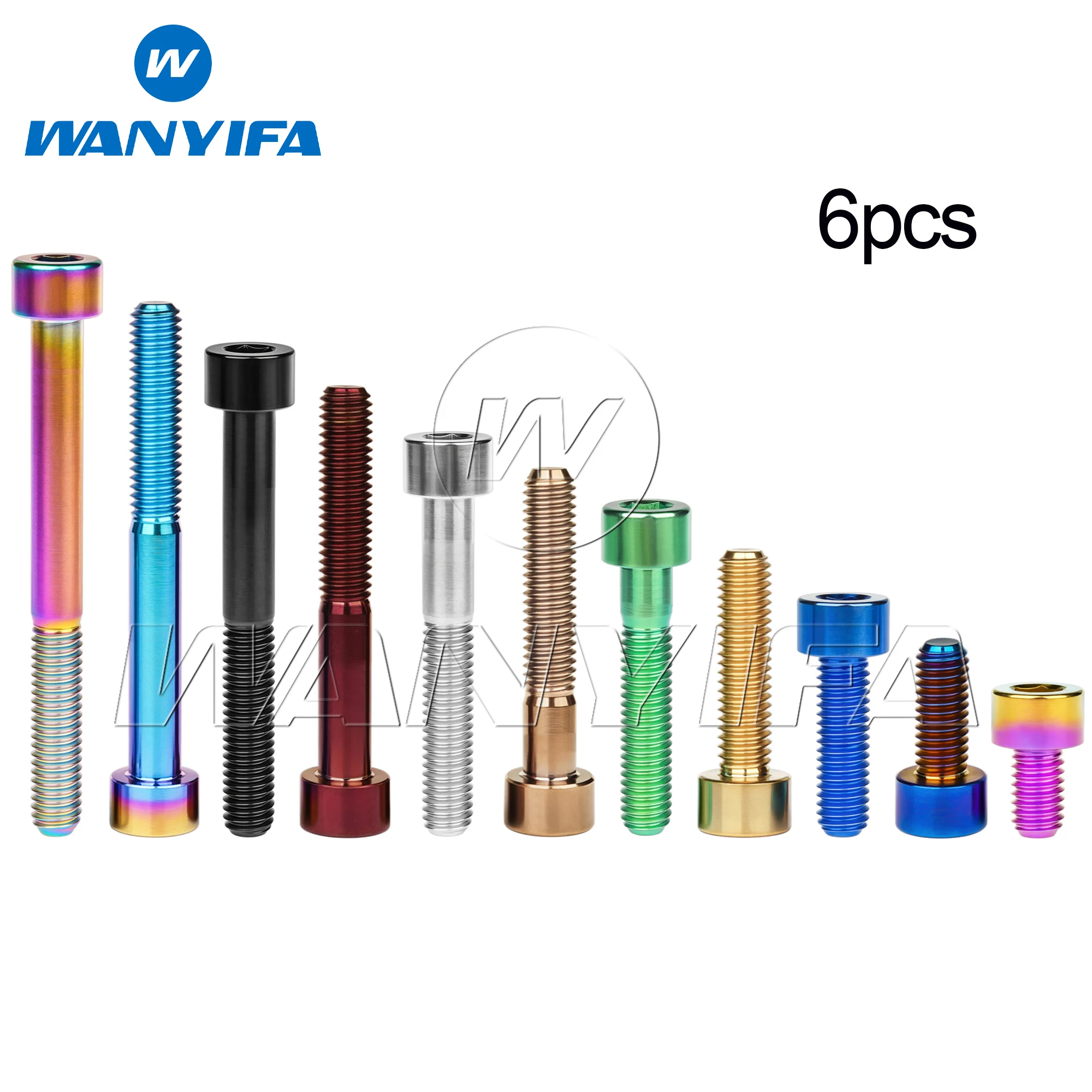 Wanyifa 6pcs Titanium Bolts M5x10 12 16 18 20 23 25 30 35 40 45 50 55 60mm DIN912 Cap Hex Head Screws for MTB Road Bicycle Parts