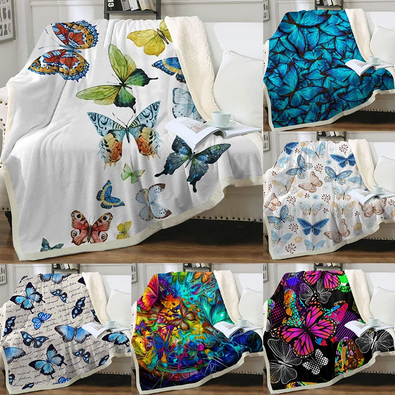 

Colorful Butterfly Blanket 3D Print Fleece Blankets For Beds Sofa Home Textiles Luxury Adult Gift Soft Winter Warm Throw Blanket