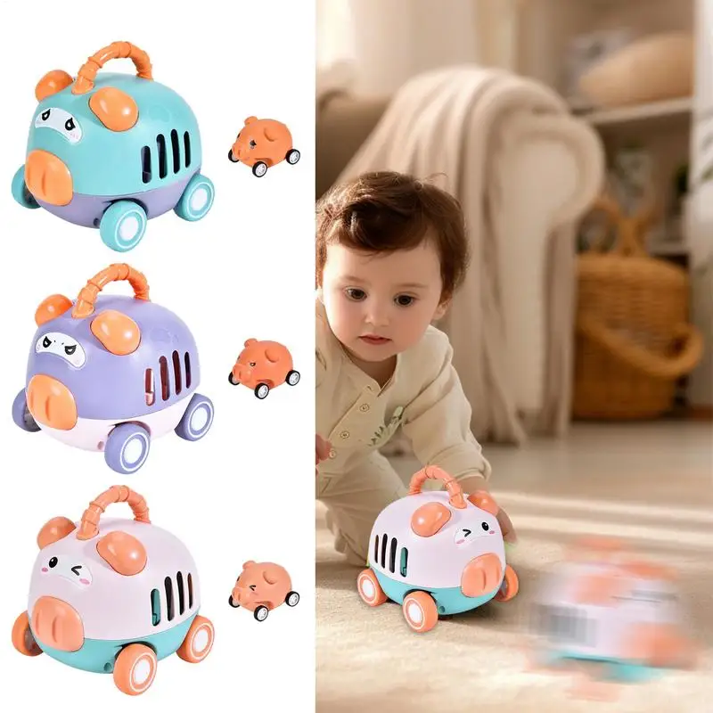 Push Car Toy Cartoon Animal Inertia Race Vehicle Cute Animal Pressing Sliding Friction Vehicle Fine Motor Skills Toy For Boys