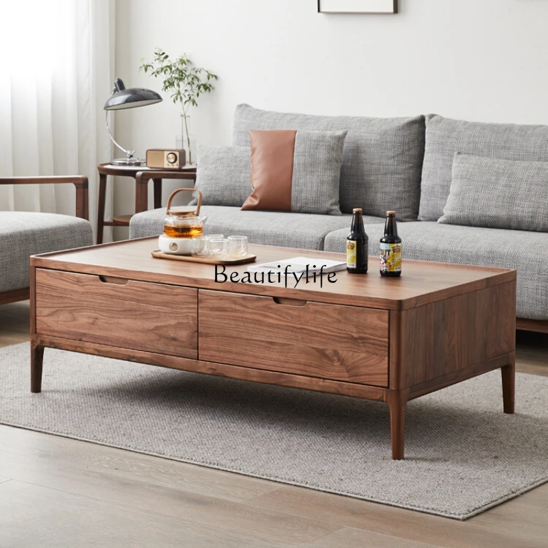 

Solid Wood Coffee Table Nordic and Japanese Style Tea Table Black Walnut Modern Minimalist Living Room Furniture