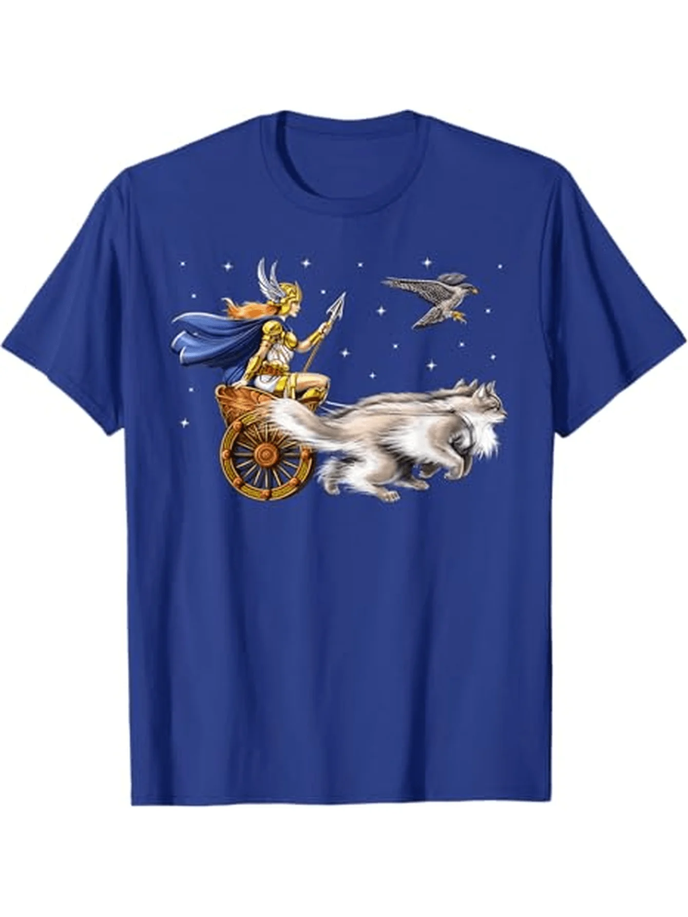 Nordic Warrior Goddess Freya Riding Wolf & Raven Graphic T-Shirt 100% Cotton O-Neck Short Sleeve Summer Casual Mens T-shirt