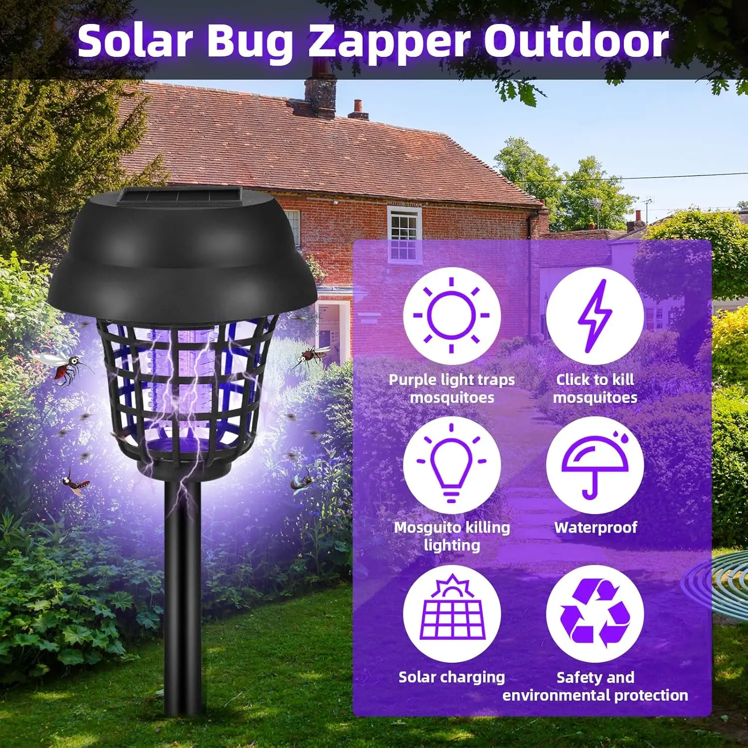 1/2/4/8PCS Solar Bug Zapper Waterproof Outdoor Mosquito Zapper 2 in 1 Mosquito Repellent Lamp with Lighting for Garden Patio image 2