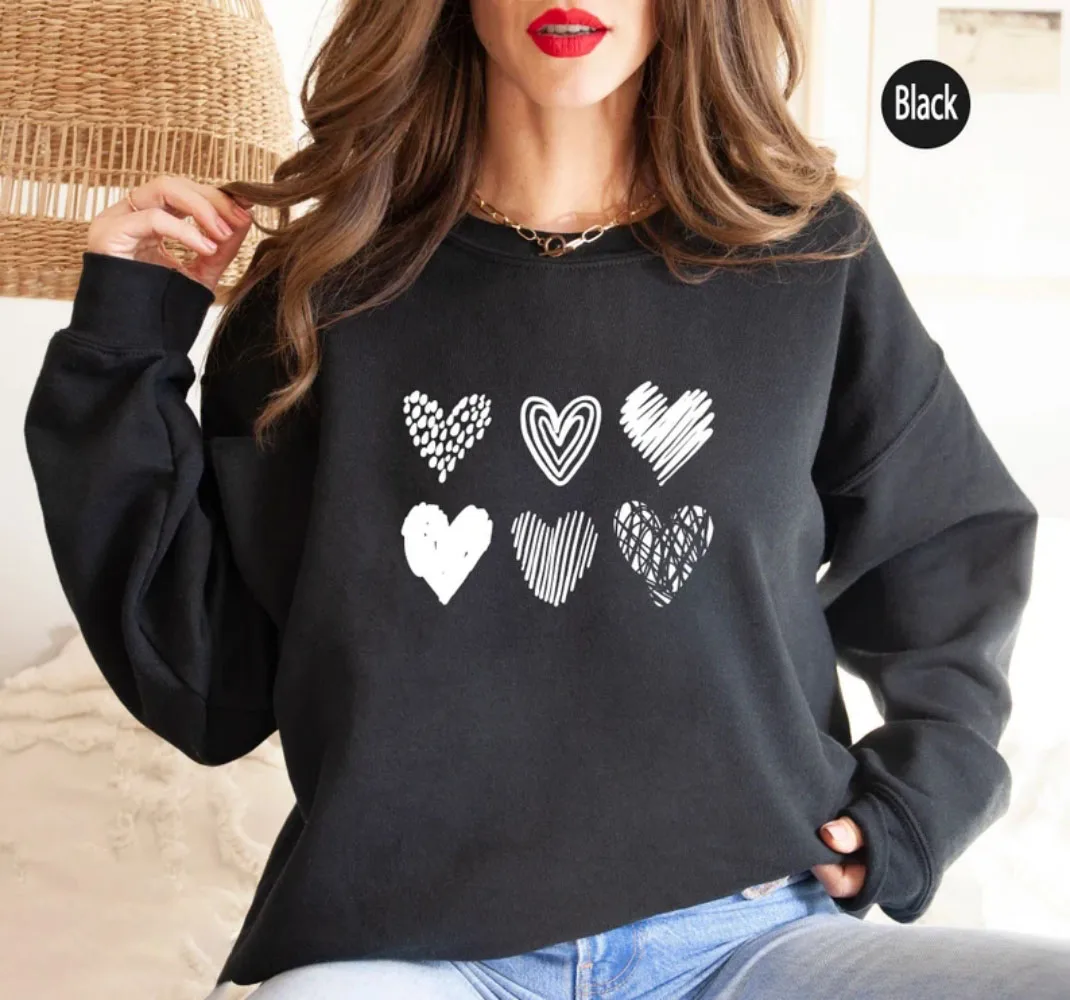 Cute Love Heart Shapes Sweatshirt, Kawaii Shirt, Sweetheart Pullover, Minimalist Preppy Lovers Tee, Valentines Day Gifts