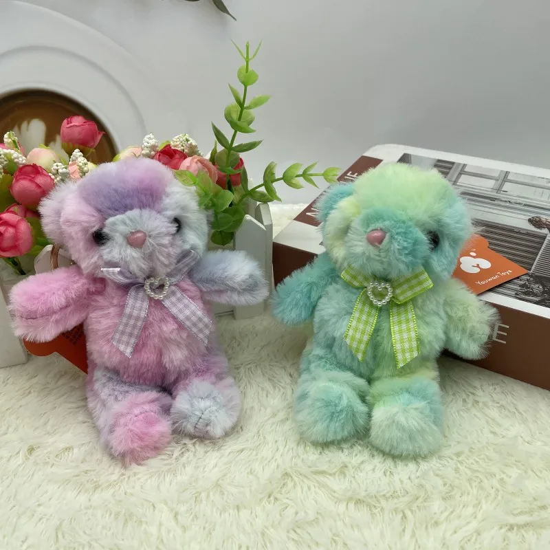 

New Cartoon Kawaii Colorful Bow Bear Plush Toy Keychain Pendant Fashion Cute Bear Backpack Pendant Children's Birthday Gifts
