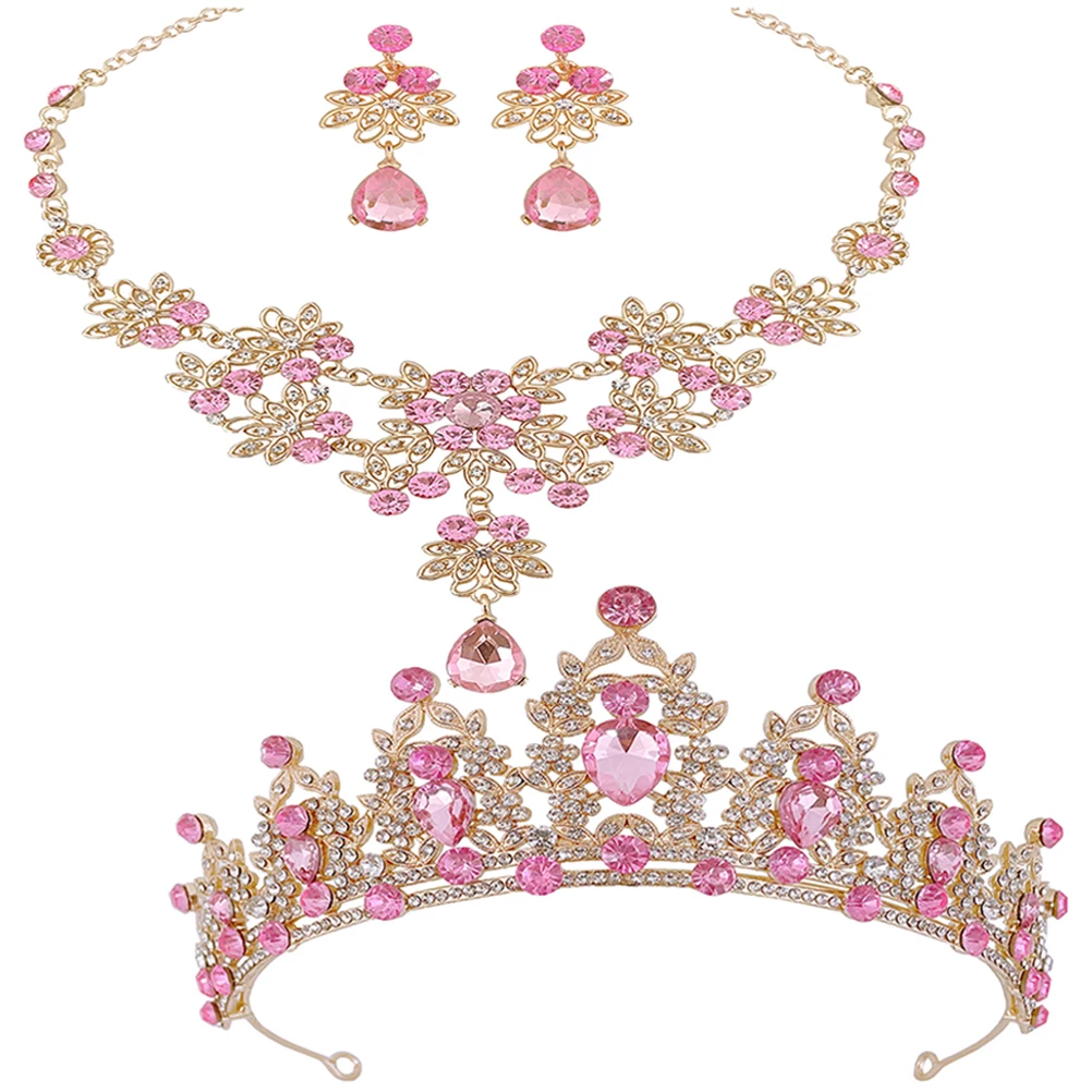 

Crown Necklace Earring Set Bridal Tiara Rhinestones Jewelry for Women Wedding Bride Accessories Bachelorette Party Gift