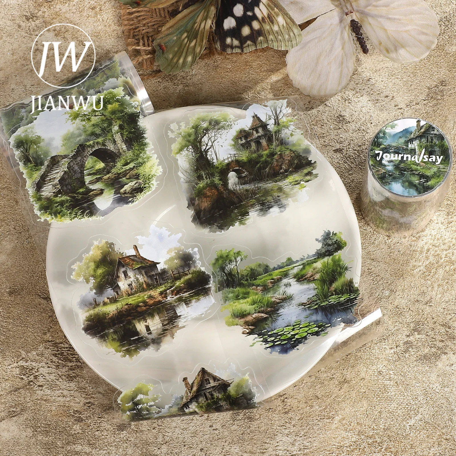 JIANWU 80mm*206cm Vintage Forest Tree Swamp Landscape Material Collage Scrapbooking PET Tape Creative DIY Journal Stationery