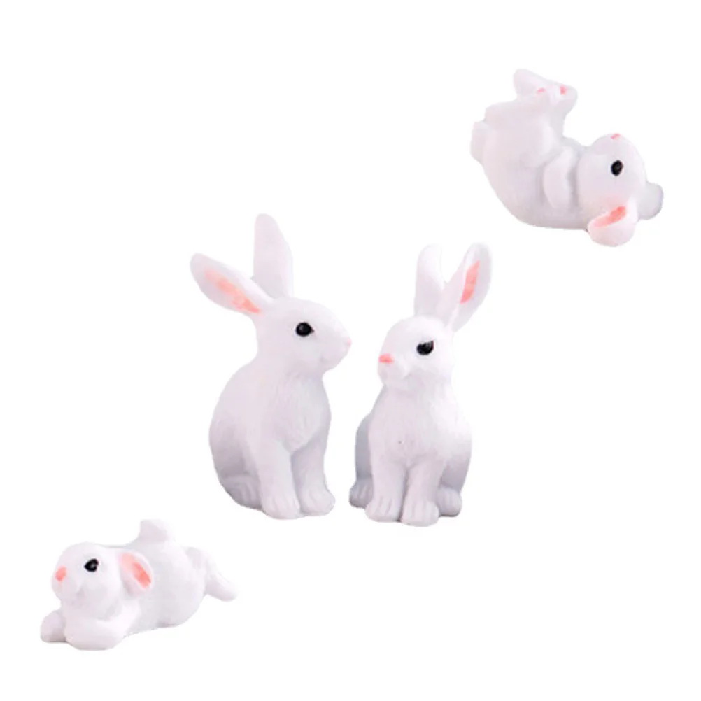 

4 Pcs Resin Rabbit Ornament Mini Miniature Bunny Figurines Decorations Bunnies Decorate