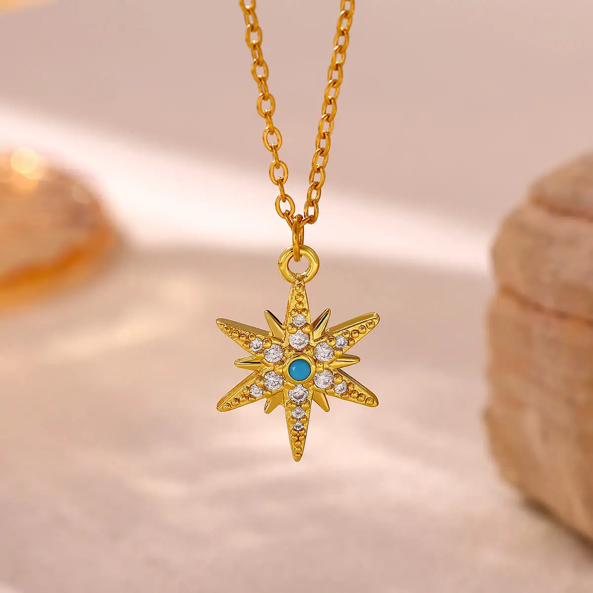Collar de circonita cúbica con forma de estrella del norte para mujeres y hombres, colgante de piedra verde, cadena para clavícula, joyería estética, regalos para fiestas