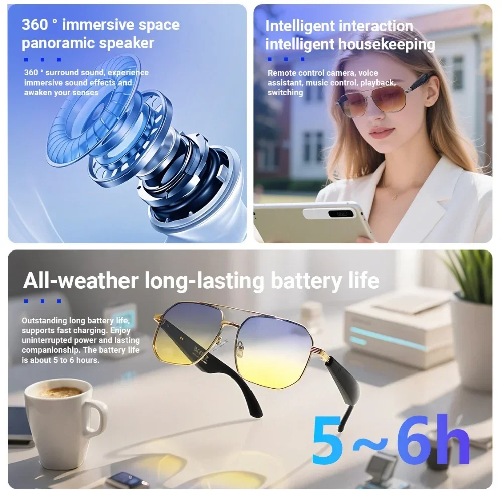GY300 Al gafas de sol inteligentes con traducción inalámbrica, gafas de sol con Control remoto por voz, gafas de música, gafas impermeables