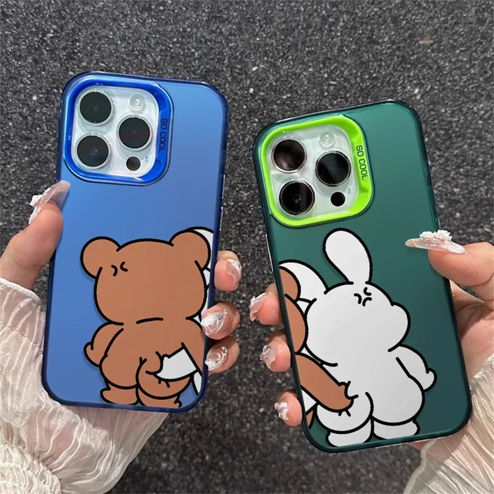 

Cute Bear and Rabbit Matching Case for iPhone 15 14 16 Plus 11 12 13 Pro Max XR Anti-Scratch Shockproof Hard Cover for Couple