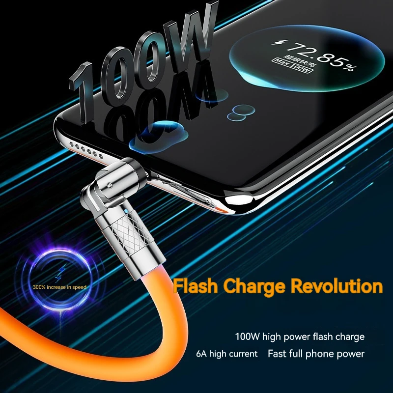 540 degree Rotating Cable 6A Fast Charging Type C Data Wire Cord For iPhone 15 Samsung Xiaomi Huawei Charge USB C Phone Cable 1m