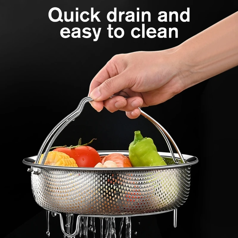 

Stainsless Steel Steamers Basket with Handle Food Strainers Basket Drain Drainers Steaming Grid Vegetable Steamers Rack