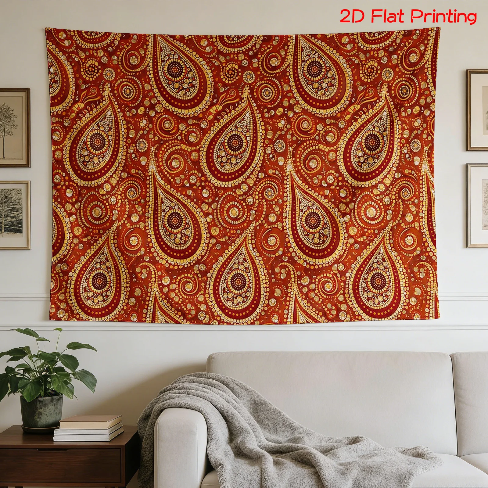 Vintage Indian Paisley Tapestry Wall Hanging Boho Decor Large Red Gold Mughal Ethnic Print Living Room Decoration 180x320cm