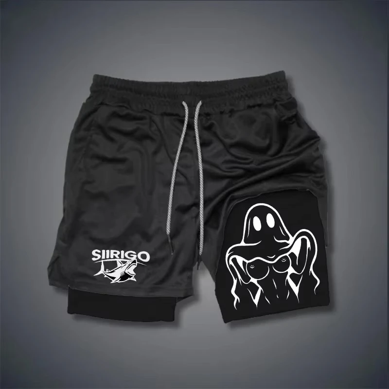 

Fashionable double-layer men's fitness shorts, summer slim fitness quick drying breathable casual running shorts, sports and men
