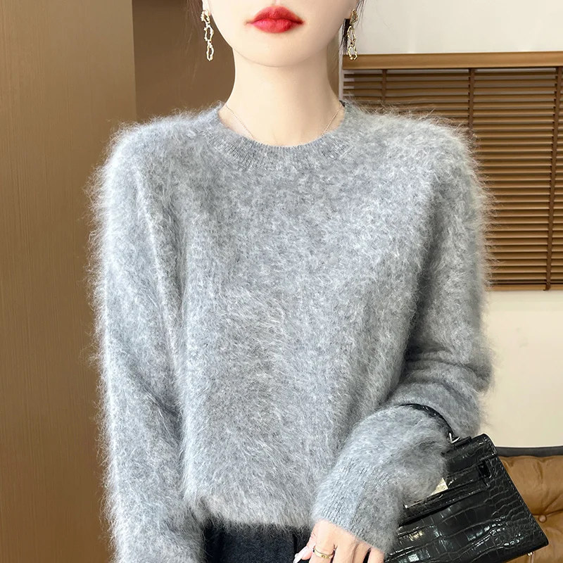 High-End Cashmere Sweater Women's Round Neck Long Brushed Knit Pullover 2024 Autumn/Winter Warm Long Sleeve Ultra Light Soft Top