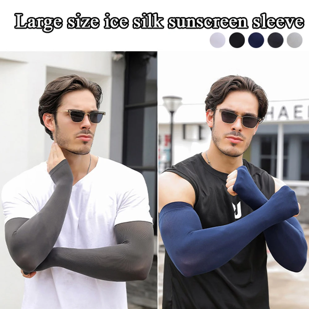 Plus Size UV Solar Arm Mouwen Mannen Fietsen Cool Mof Zomer Ijs Zijde Elastische Arm Cover Rijden Anti-zonnebrand Cool Hand Mouwen