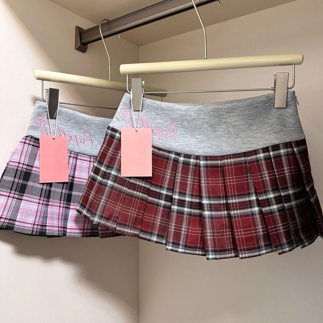 

Мини-юбки в клетку для женщин, винтажные, милые, с вышивкой, пэчворк, плиссированные, короткие, с высокой талией, из твида, летняя и осенняя модная одежда