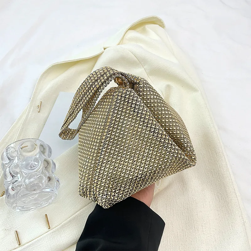 Glitter Evening Dinner Clutch Bag Elegant Women Lady Party Cocktail Wedding Bag Rhinestone Decorated Large Capacity Underarm Bag