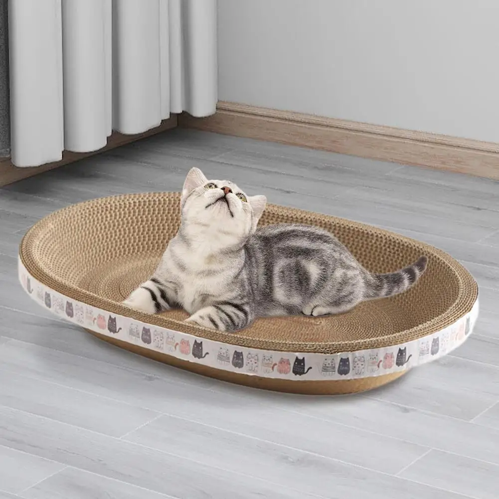 Langlebiges Wellpappe-Kratzbett für Katzen, rund, oval, Kratzmatte, Schale, Nest, nicht haarverlustend, Krallenspielzeug für große Katzen, Ruhegeschenk – Detail 11