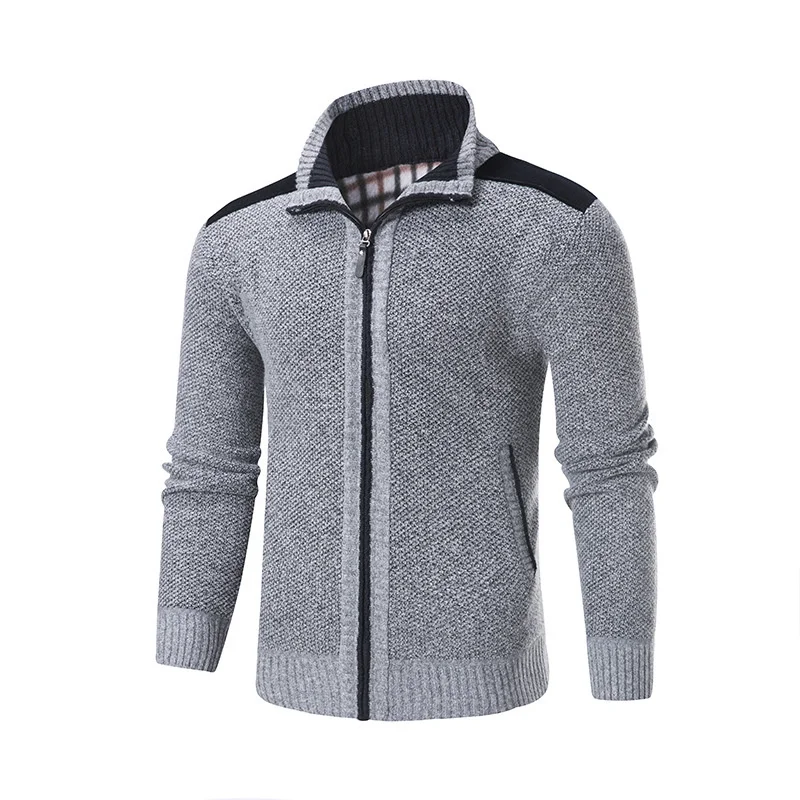 

2024 Men Sweater Casual Knitted Cardigans Patchwork Zip Up Cardigan Jackets Autumn Winter Mock Neck coat Male