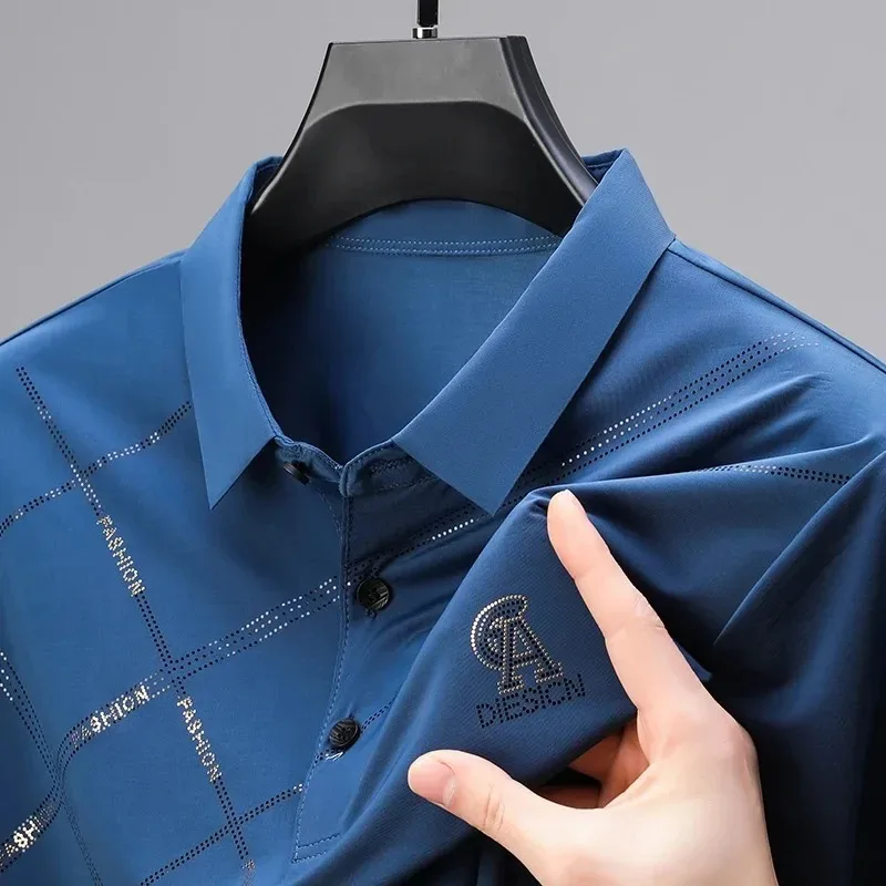 Luxuriöses, hochwertiges, atmungsaktives Kurzarm-Poloshirt aus Eisseide für Herren, Sommer-Top, Marken-Stickerei, lässiges Business-Mode-T-Shirt