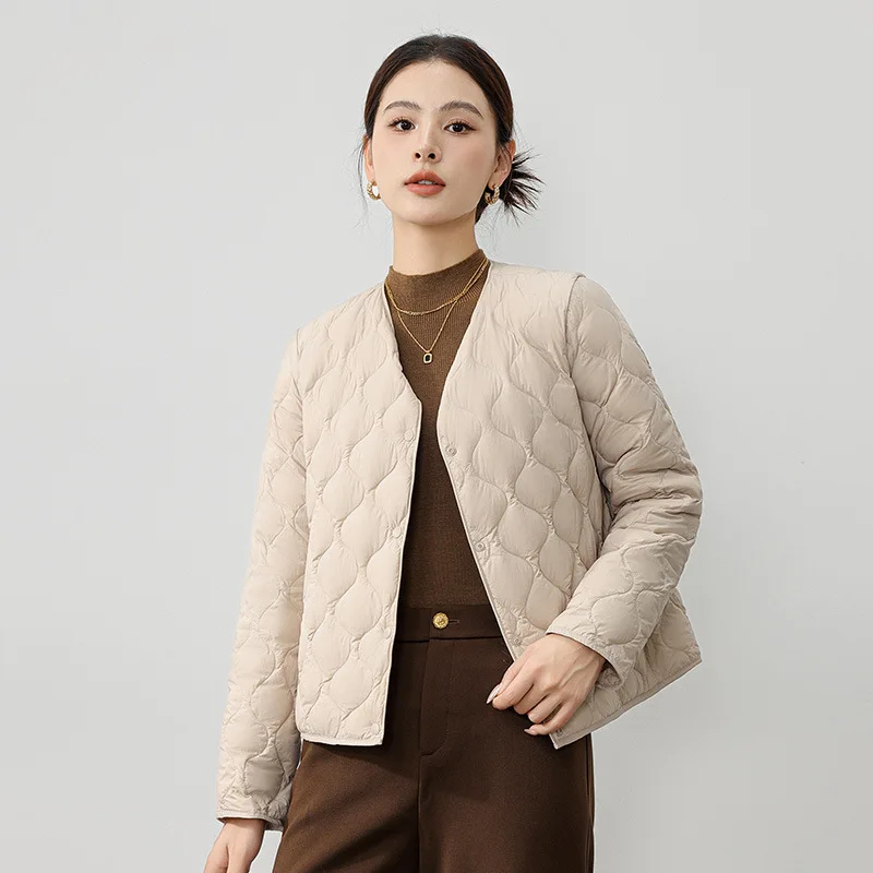 Chaqueta de plumón de pato para mujer, parka cálida de un solo pecho, ligera y fina, de talla grande, para otoño e invierno, 2024