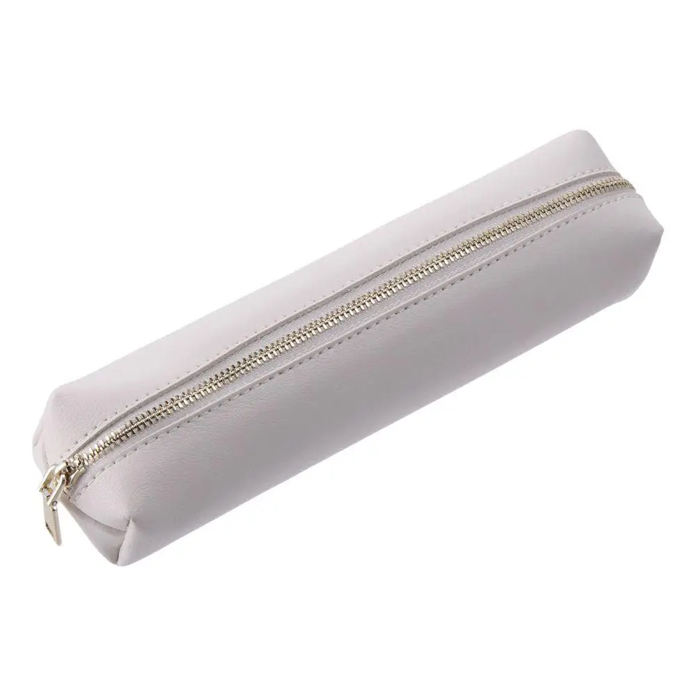 PU Leather Pencil Case Slim Stationery Bag Portable Zipper Bag Makeup Bag Retro Storage Bag Cosmetics Travel Storage