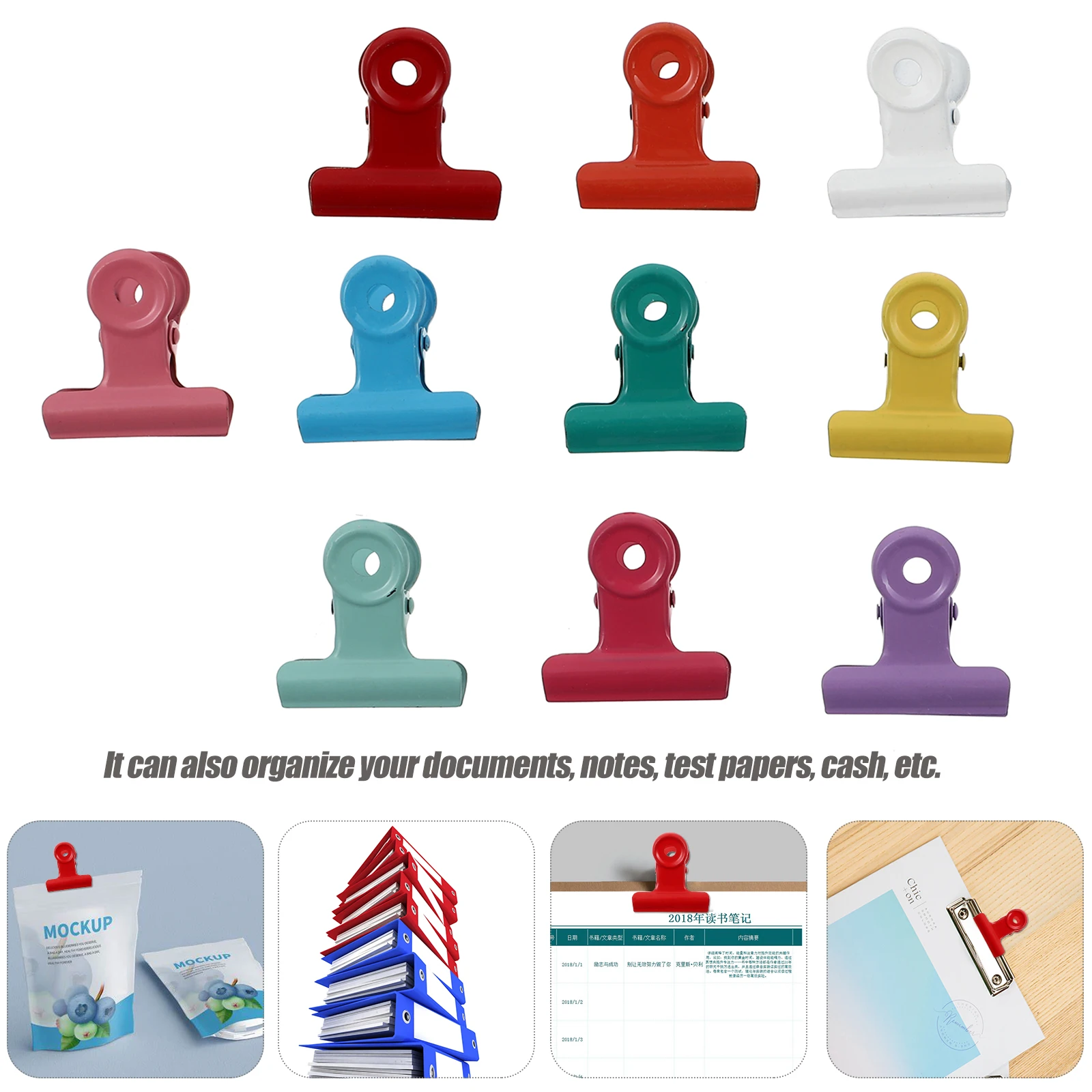 

10pcs Colorful Metal Office Binder Clips for Documents Snacks Portable Lightweight Food Sealer Storage ganizer