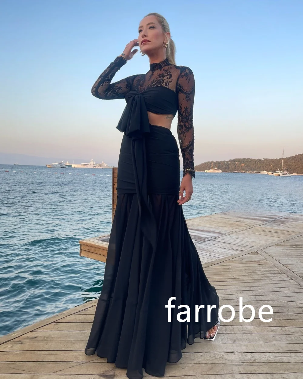 Customized Matching Chiffon Pleat Mermaid High Collar Midi Dresses Bespoke Occasion Dresses Classic Exquisite Modern Style Pastr