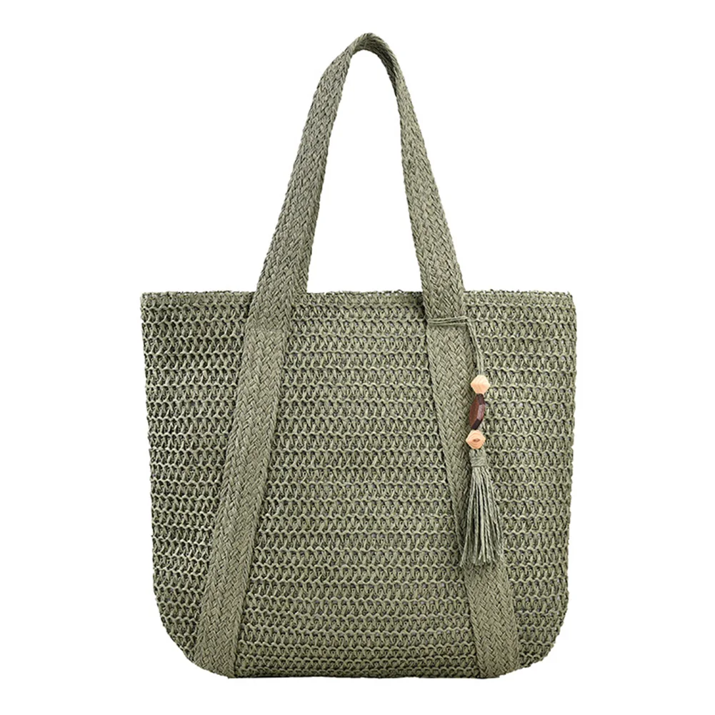 Fashion Hand-Woven Handbags Summer Top-Handle Bags Handmade Simple Large Capacity with Tassel Pendant Casual Tote Purses