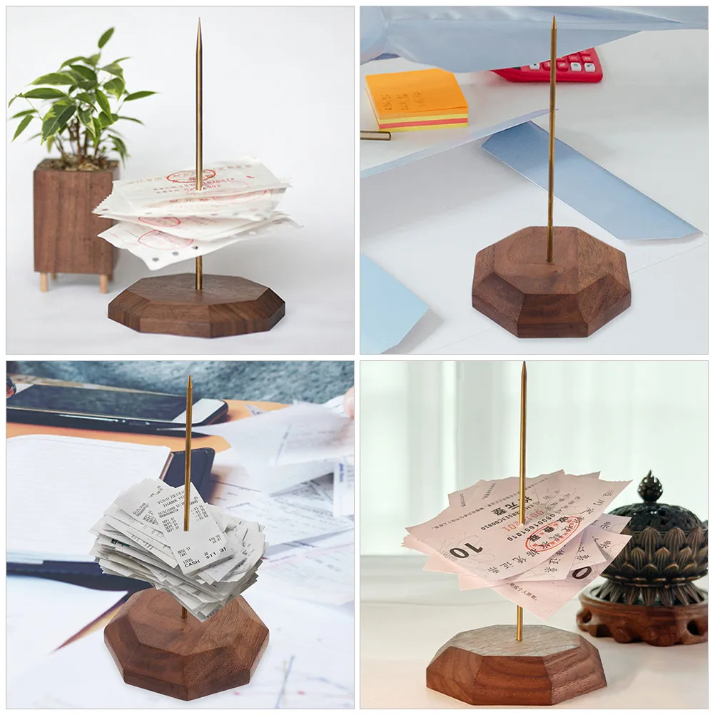 Straight Rod Paper Receipt Holder Wood Copper Ticket Organizer Spike for Restaurant Service Straight Rod Paper Holder