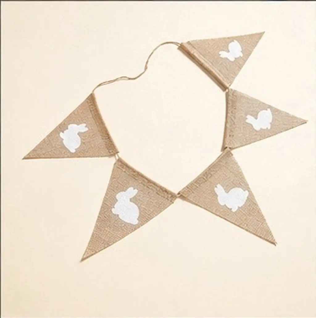 1Pcs Chic Rabbit Printed Linen Banner Easter Themed Bunting Flag Decorative Party Supply Jute Cloth Pennant for Festive Home