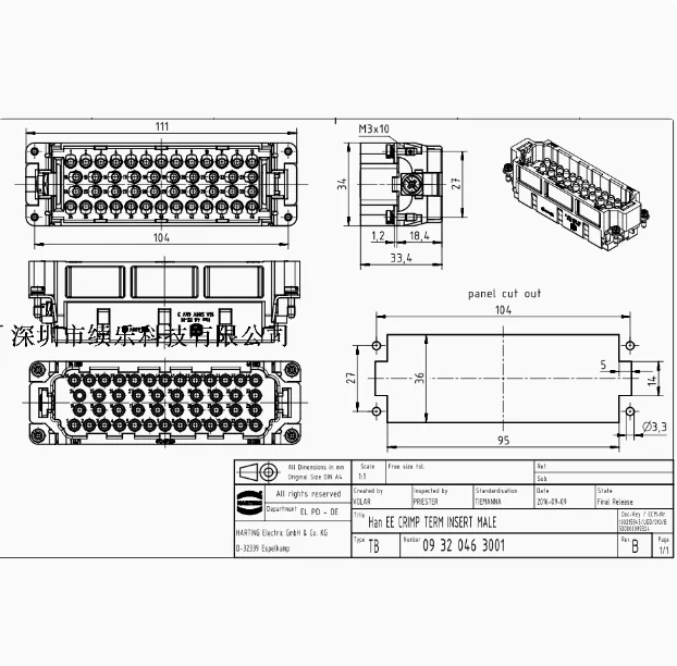 1pcs 09320463001 Original German HARTING HAN 46EE-M 46-pin male connector