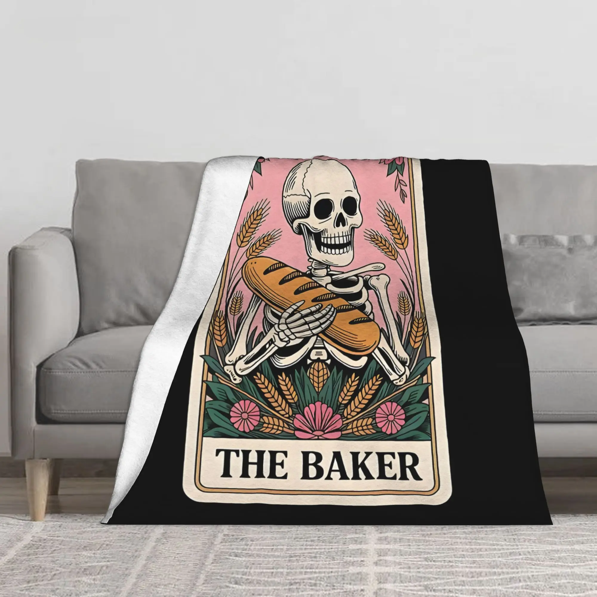 1PC The Baker Skeleton Holding Fresh Bread Winter Blankets for Adults Bedding Home Interior Sofa Knee