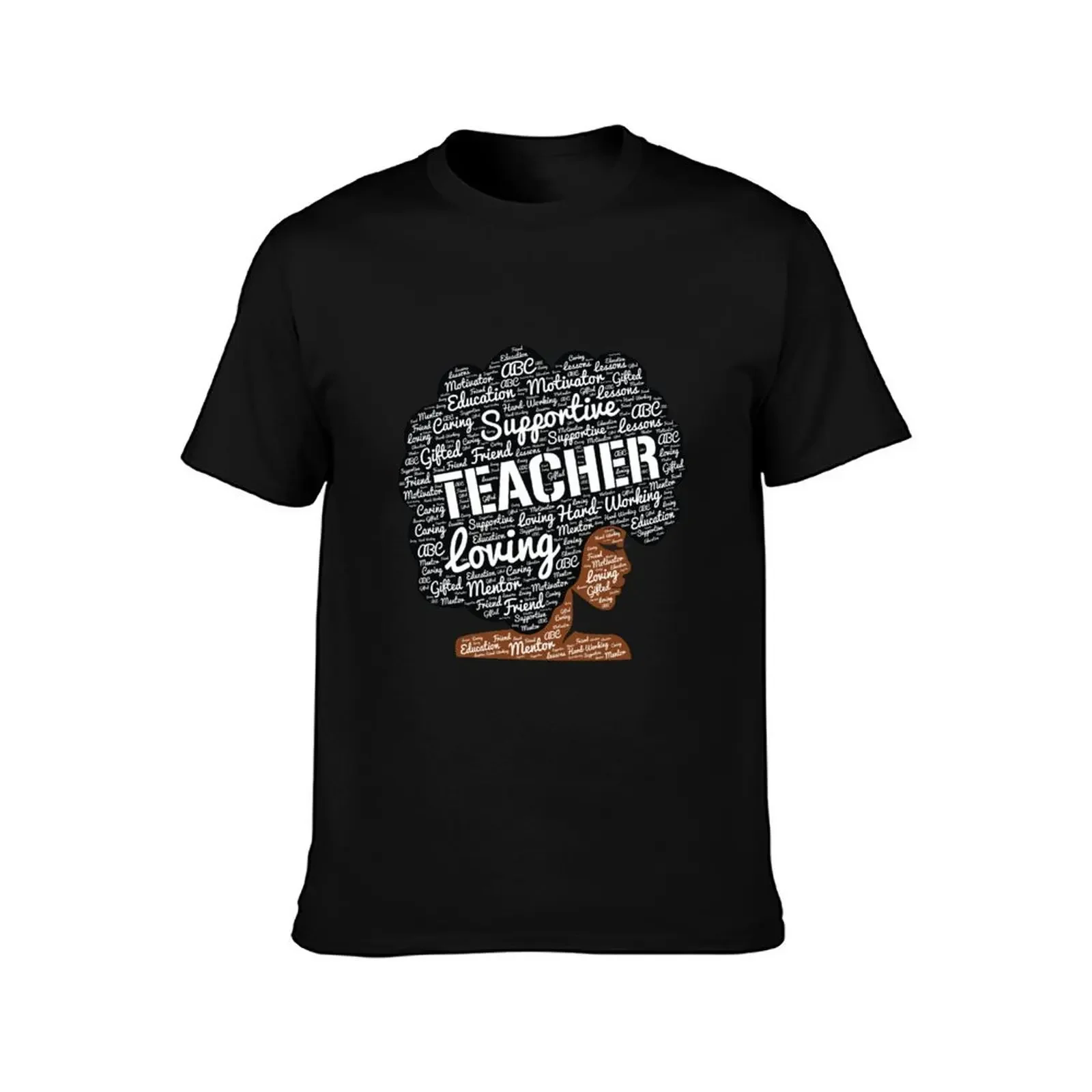 Words in Afro Art for African American Teacher T-Shirt blue archive graphic shirts vintage men clothings