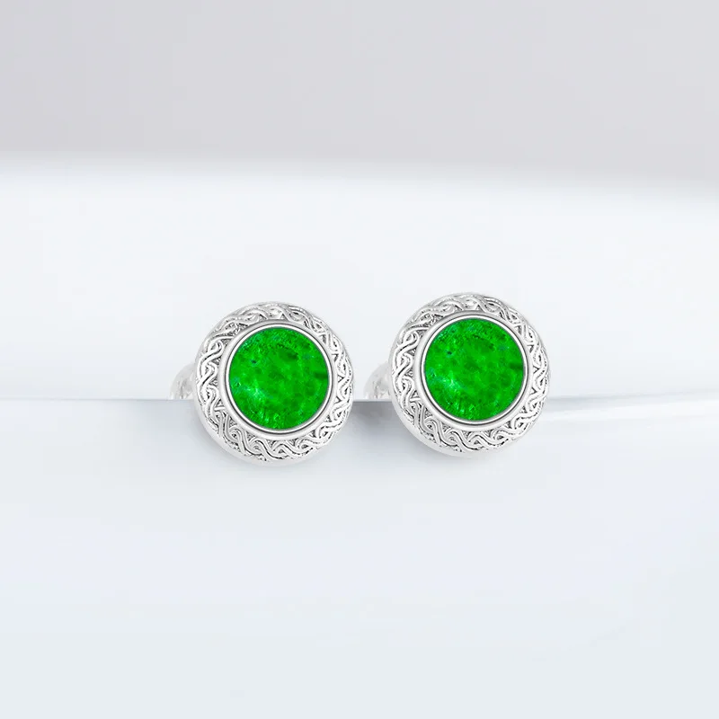 

Natural A-grade Myanmar Emerald Sun Green S925 Silver Inlaid Earrings Jadeite Stone Earrings High End Fashion Women's Jewelry