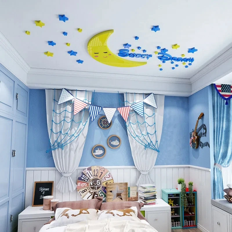 

Cute Children Room Decorative Wall Stickers Cartoon Stars Moon Bedroom Bedside Wall Stickers Kindergarten 3D Stereo Wall Sticker