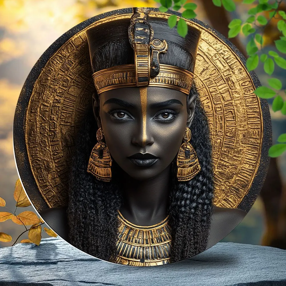 [2D Flat] 1 8x8-inch Round Aluminum Cleopatra Head Metal Sign | 2D Flat Style, Waterproof and Durable, Perfect for Home, Garden,