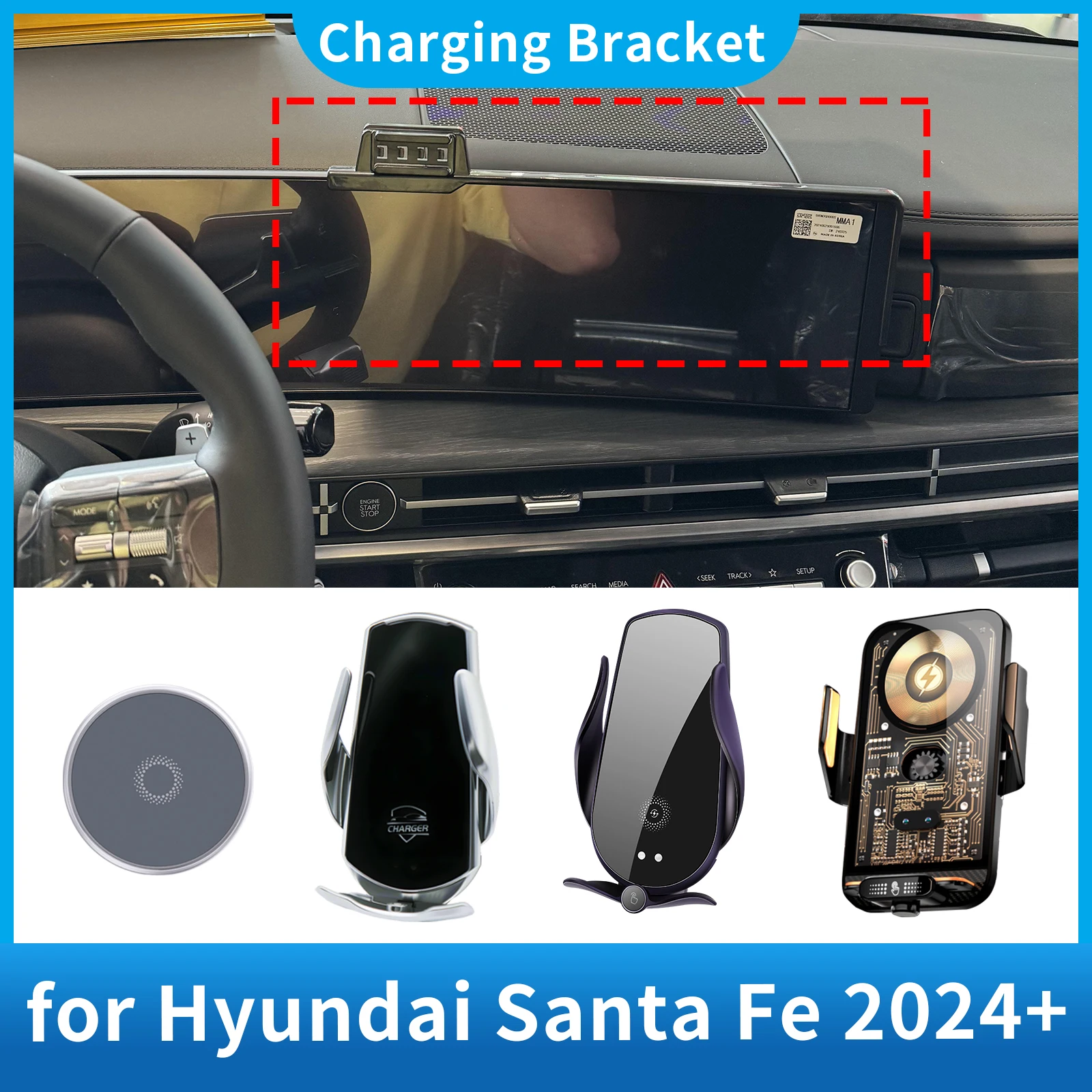 

Car Phone Holder Charging for Hyundai Santa Fe 2024 2025 Santafe Screen Navigation GPS Bracket Base Accessories Charging